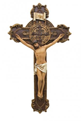 Crucifix Wall St. Benedict 11 inch Hand Painted