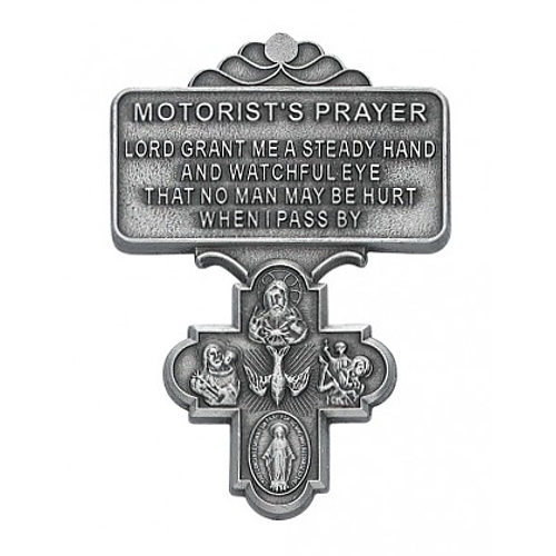 Visor Clip Four Way Medal "Motorist Prayer" Pewter Silver