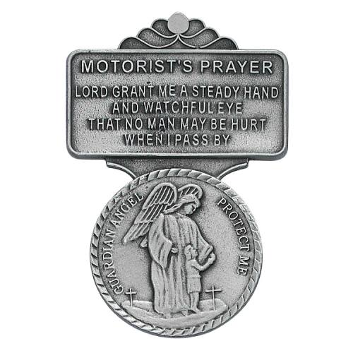 Visor Clip Guardian Angel Medal "Motorist Prayer" Pewter Silver