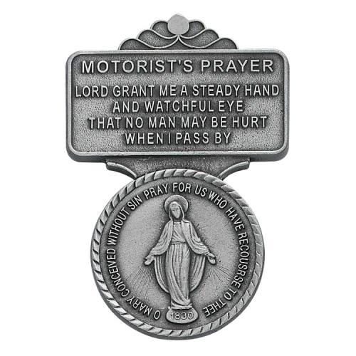 Visor Clip Miraculous Medal "Motorist Prayer" Pewter Silver