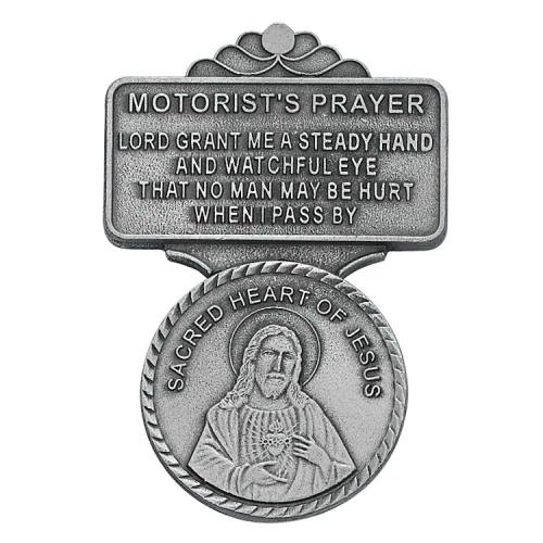 Visor Clip Jesus Sacred Heart Medal "Motorist Prayer" Pewter