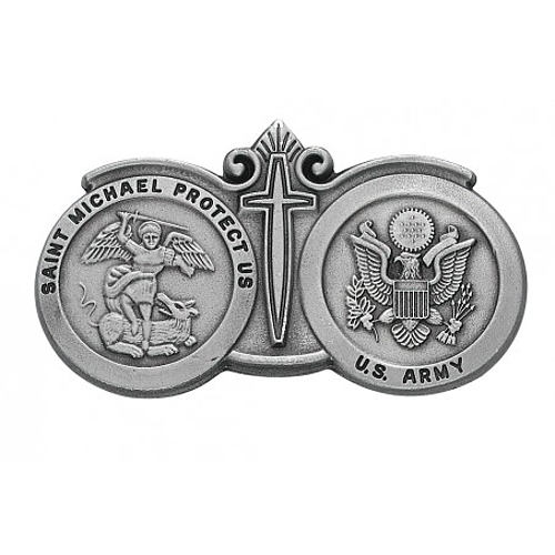 Visor Clip St. Michael Archangel & US Army Medals Pewter Silver