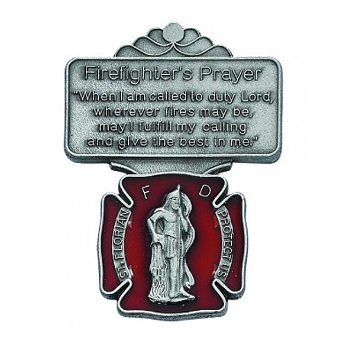 Visor Clip St. Florian Firefighter Prayer Pewter Silver Enameled