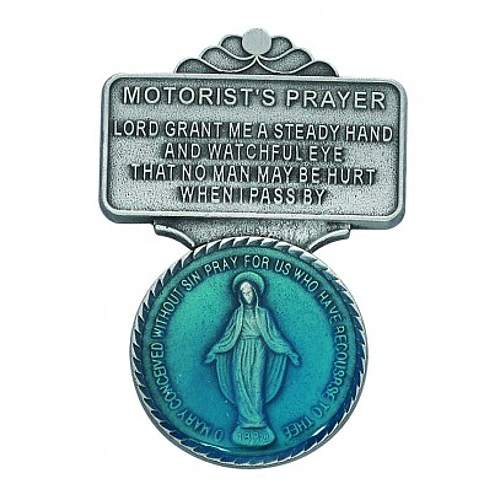 Visor Clip Miraculous Medal "Motorist Prayer" Pewter Silv Enamel