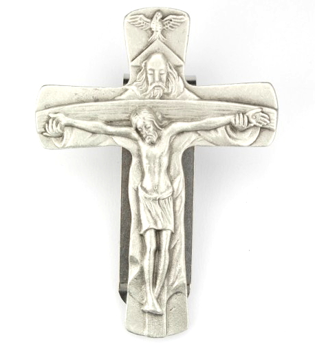 Visor Clip Crucifix Blessed Trinity Pewter Silver