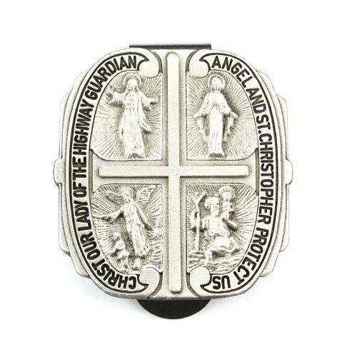 Visor Clip Four Way Shield Medal Pewter Silver