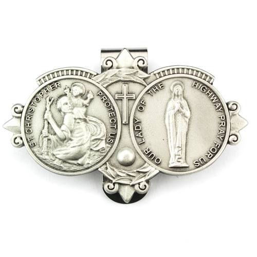 Visor Clip St. Christopher & Lady Highway Medals Pewter Silver