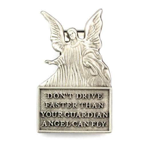 Visor Clip Guardian Angel "Don't Drive Faster" Pewter Silver