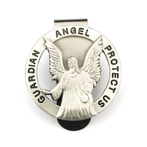 Visor Clip Guardian Angel Medal Cut Pewter Silver