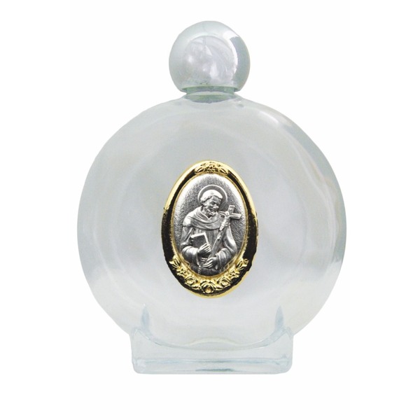 Holy Water Bottle St. Francis 8oz Glass Round