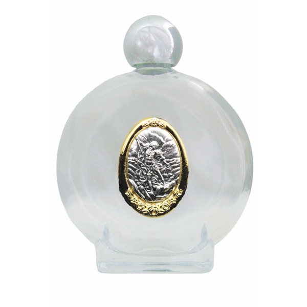 Holy Water Bottle St. Michael 8oz Glass Round