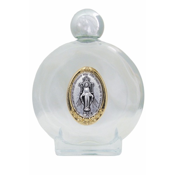 Holy Water Bottle Miraculous Medal 8oz Glass Round