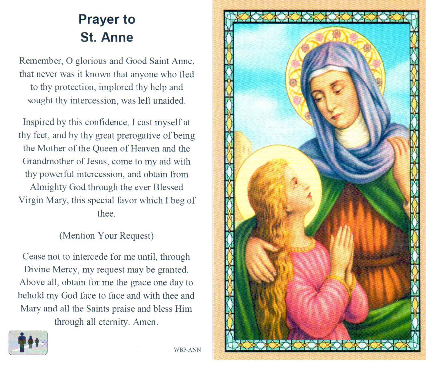 Prayer Holy Card St. Anne Laminated
