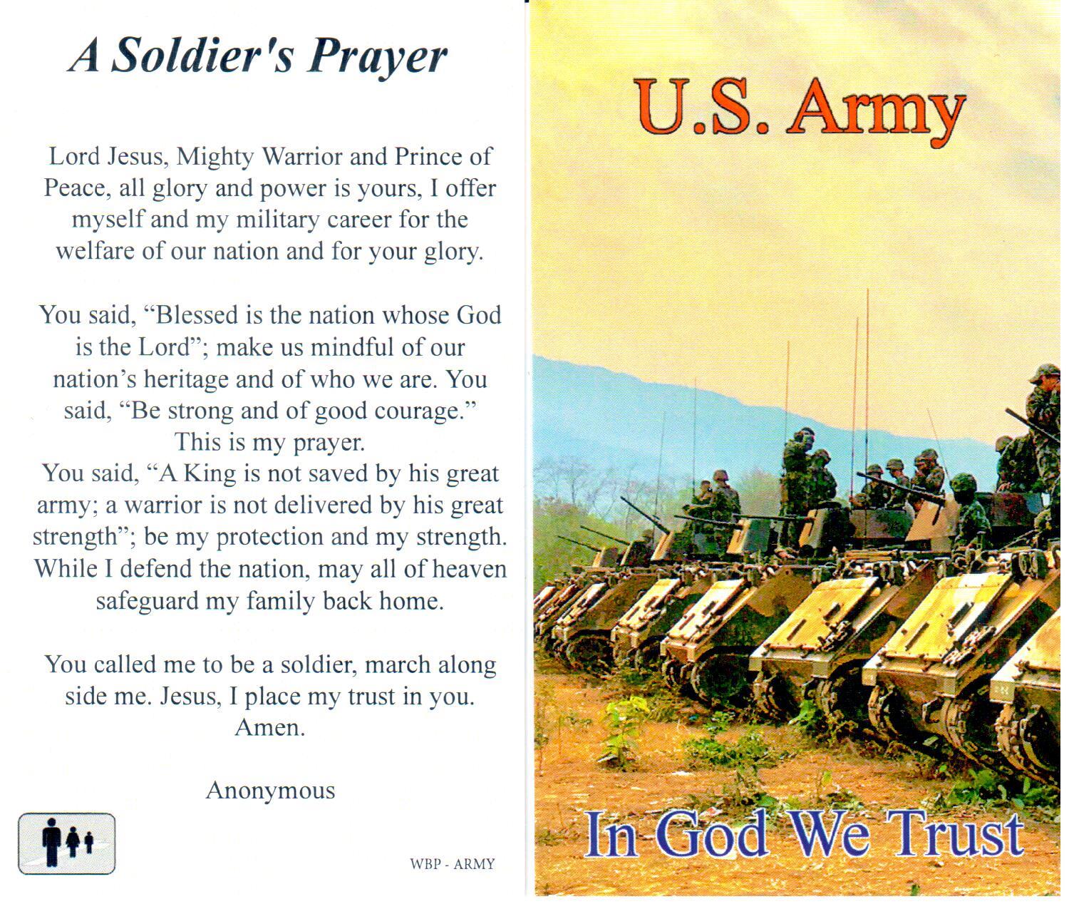 Prayer Holy Card Military US Army Laminated