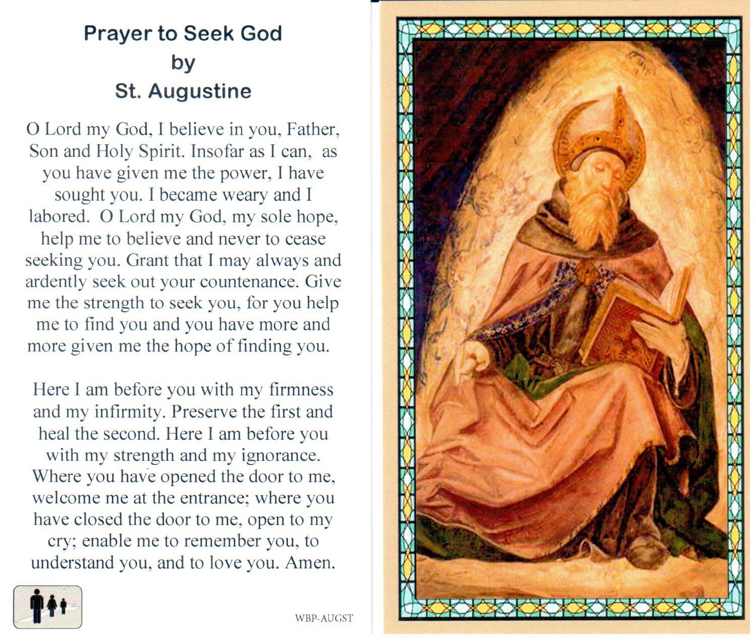 Prayer Holy Card St. Augustine Laminated