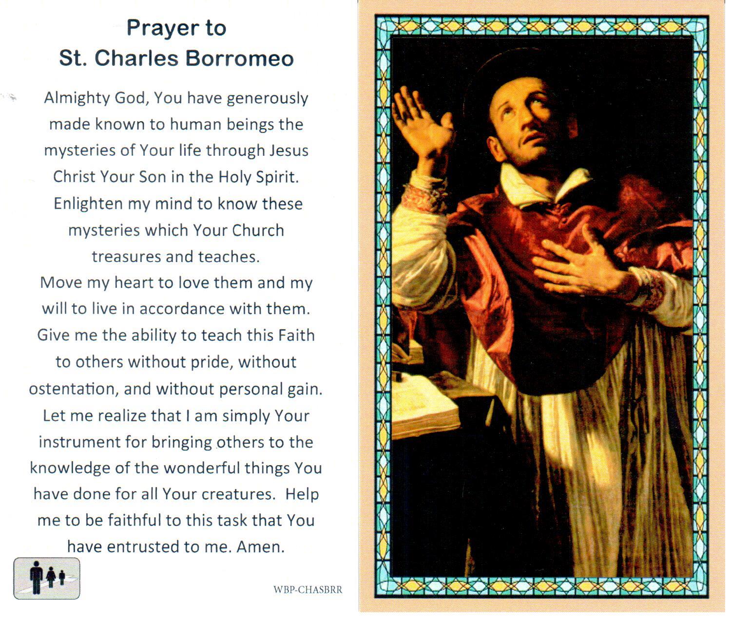 Prayer Holy Card St. Charles Borromeo Laminated