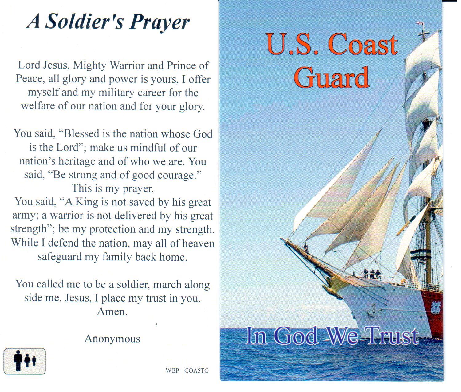 Prayer Holy Card Military US Coast Guard Laminated
