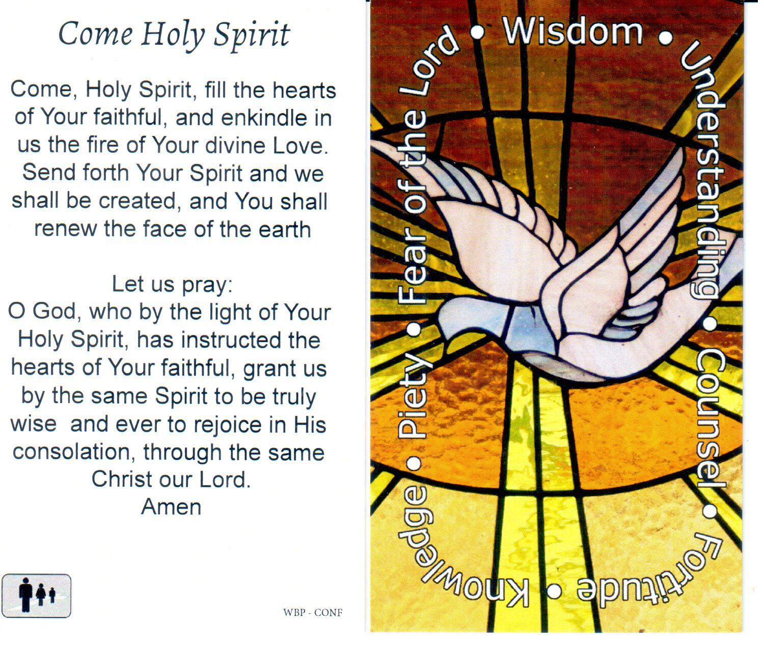Prayer Holy Card Holy Spirit Confirmation Laminated