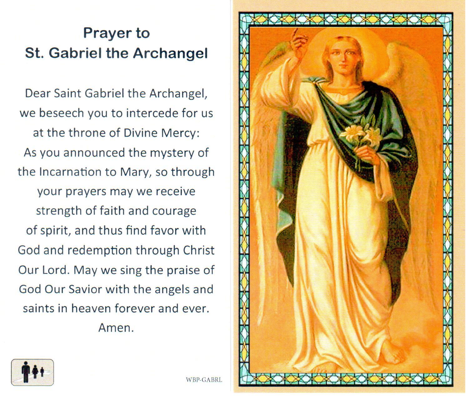 Prayer Holy Card St. Gabriel Archangel Laminated