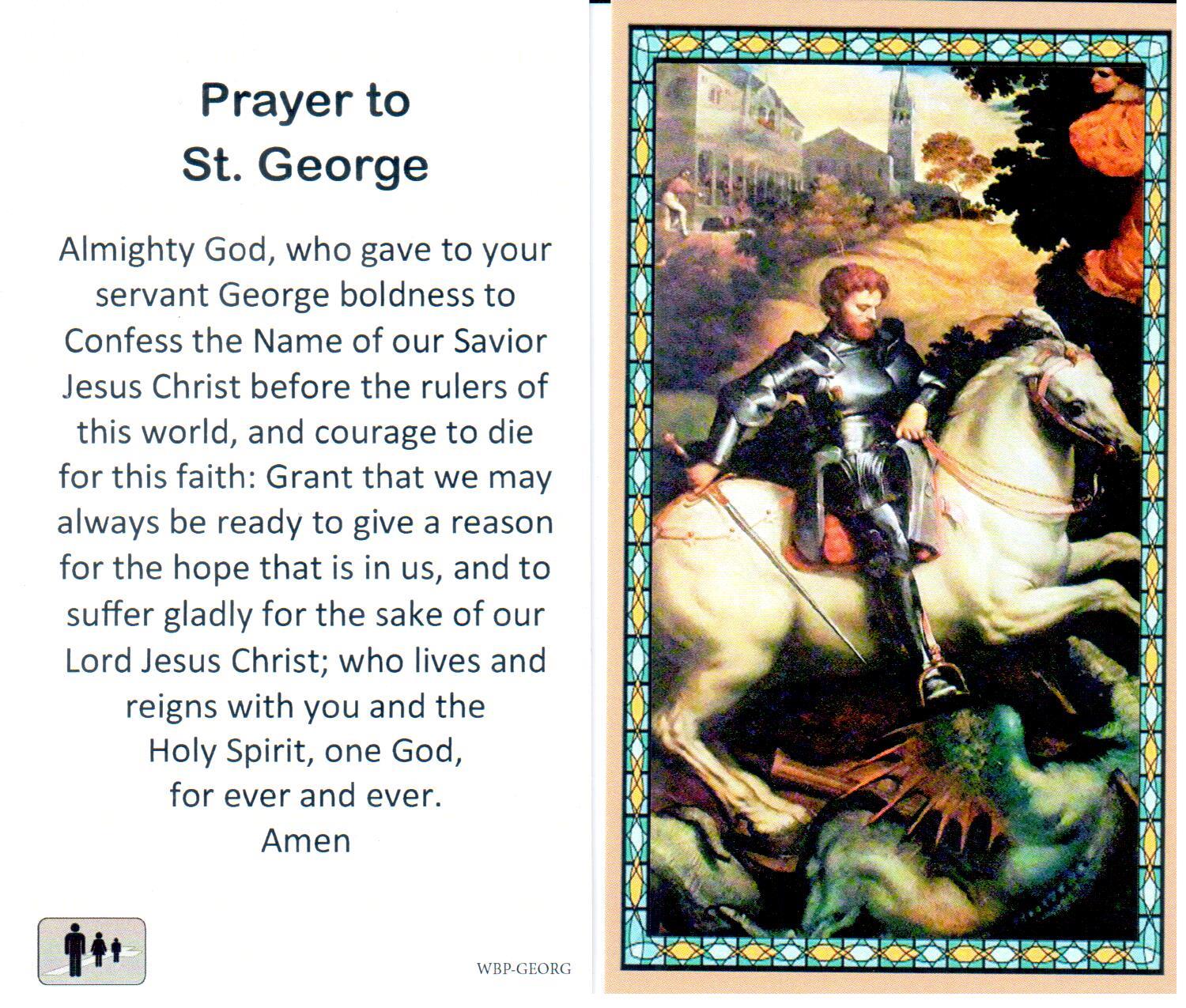 Prayer Holy Card St. George Laminated