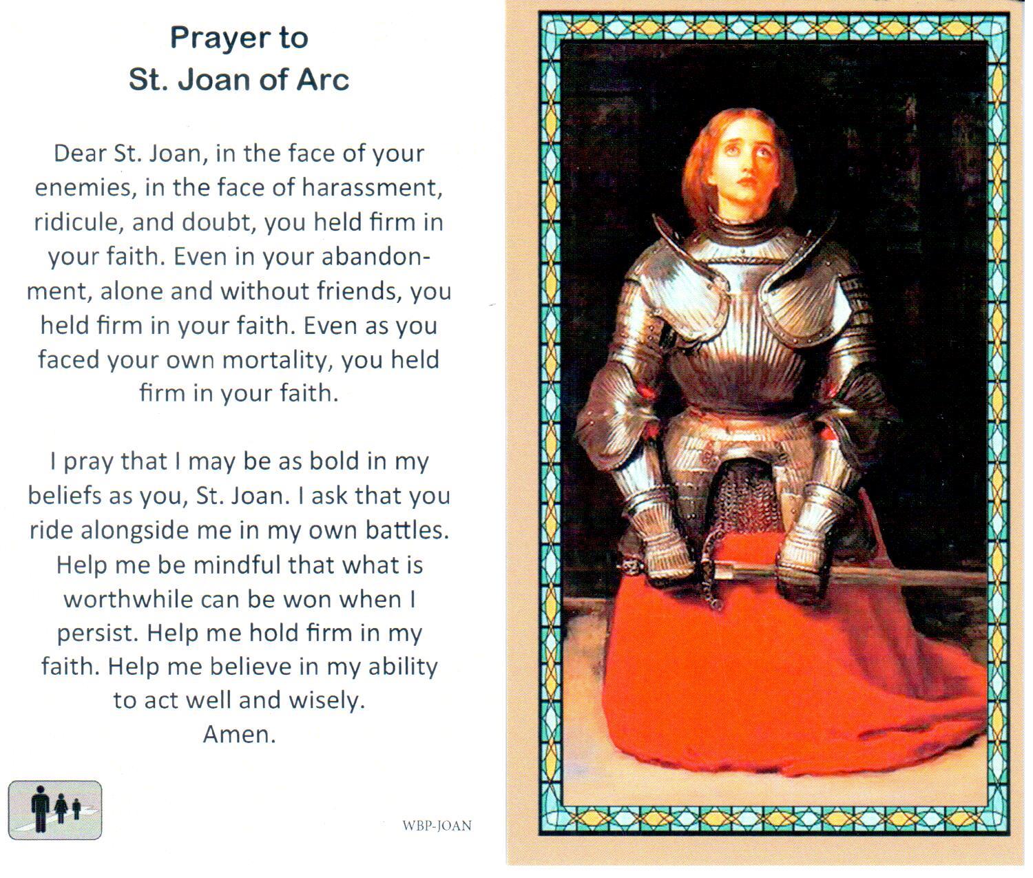 Prayer Holy Card St. Joan of Arc Laminated