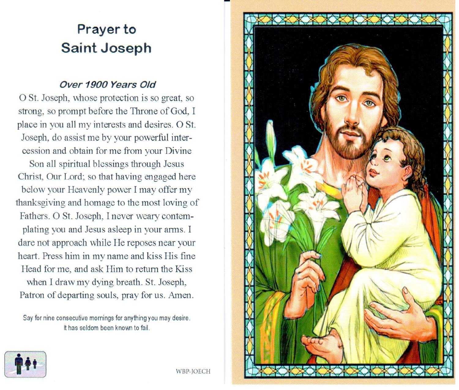 Prayer Holy Card St. Joseph Laminated