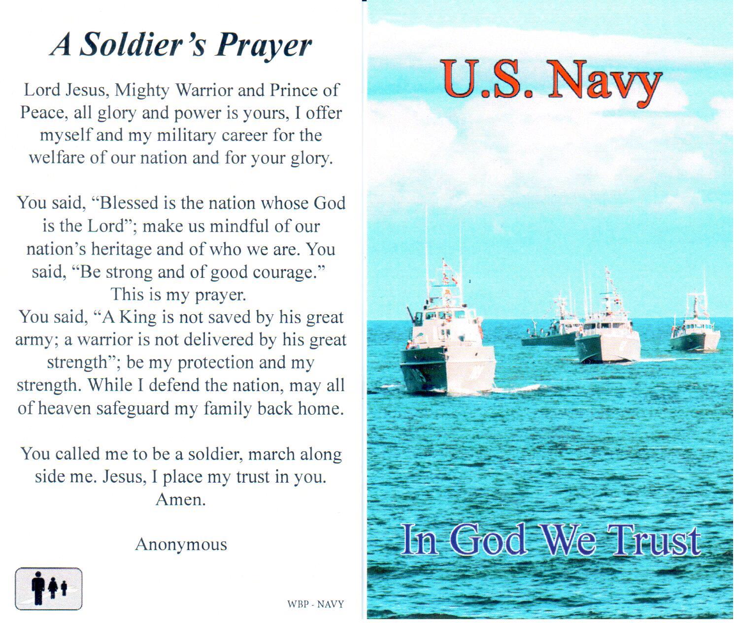 Prayer Holy Card Military US Navy Laminated