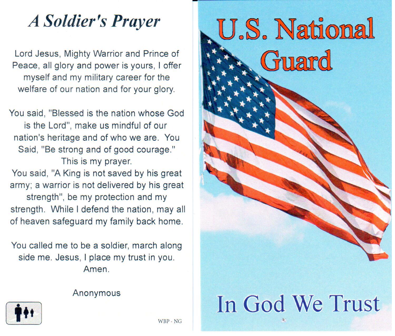 Prayer Holy Card Military US National Guard Laminated