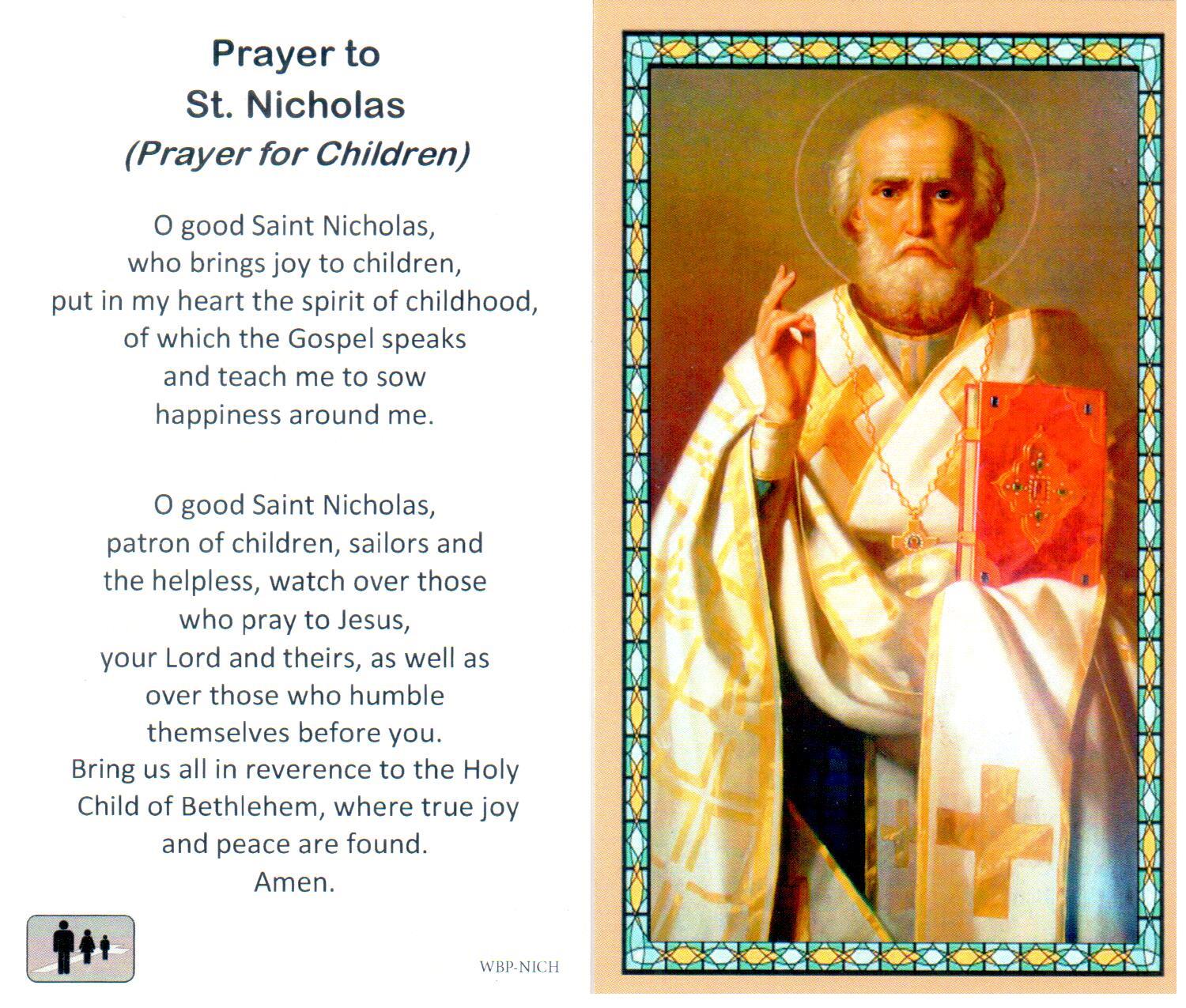 Prayer Holy Card St. Nicholas Laminated