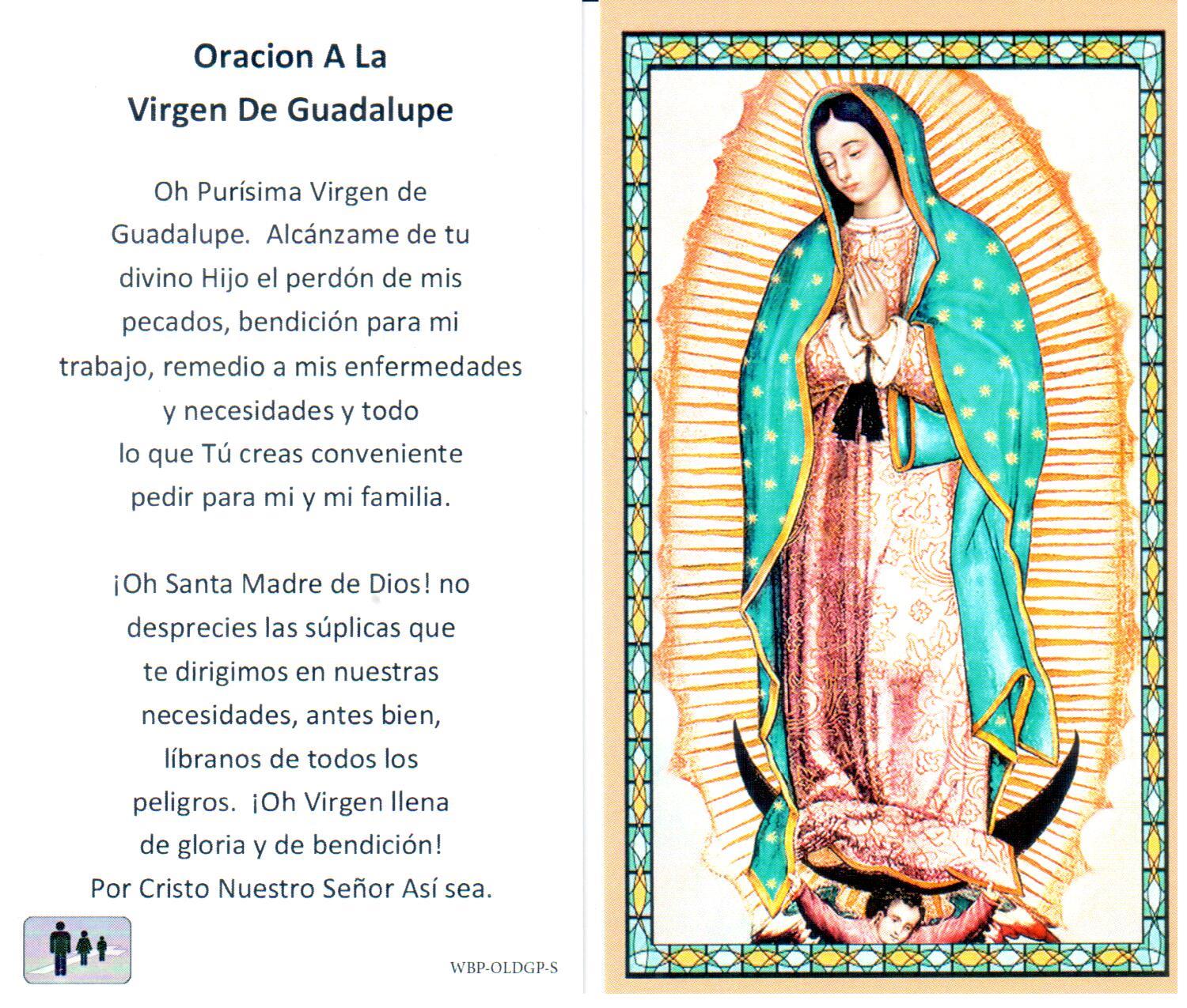 Prayer Holy Card Mary Our Lady of Guadalupe Spanish Laminated
