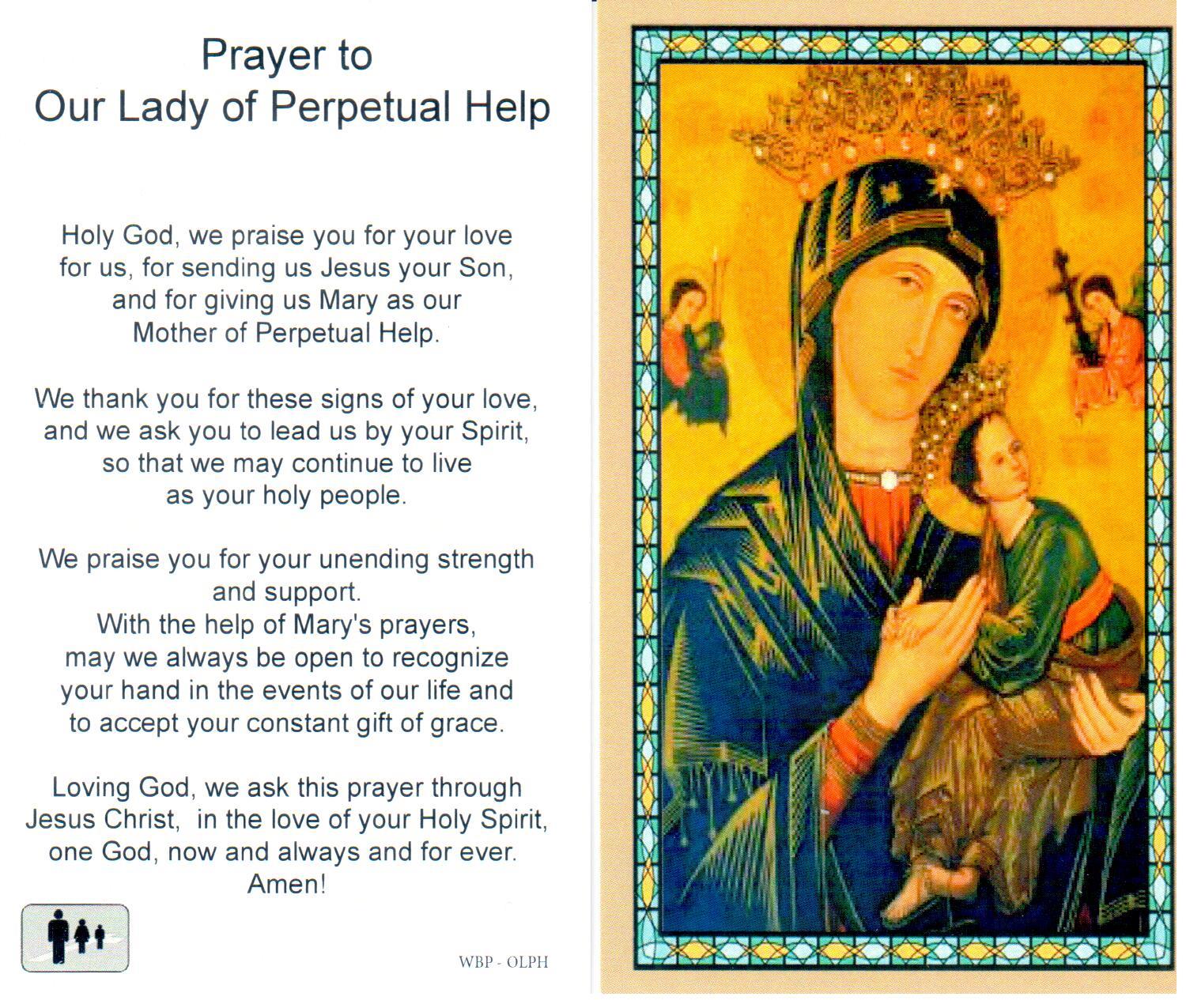 Prayer Holy Card Mary Our Lady of Perpetual Help Laminated