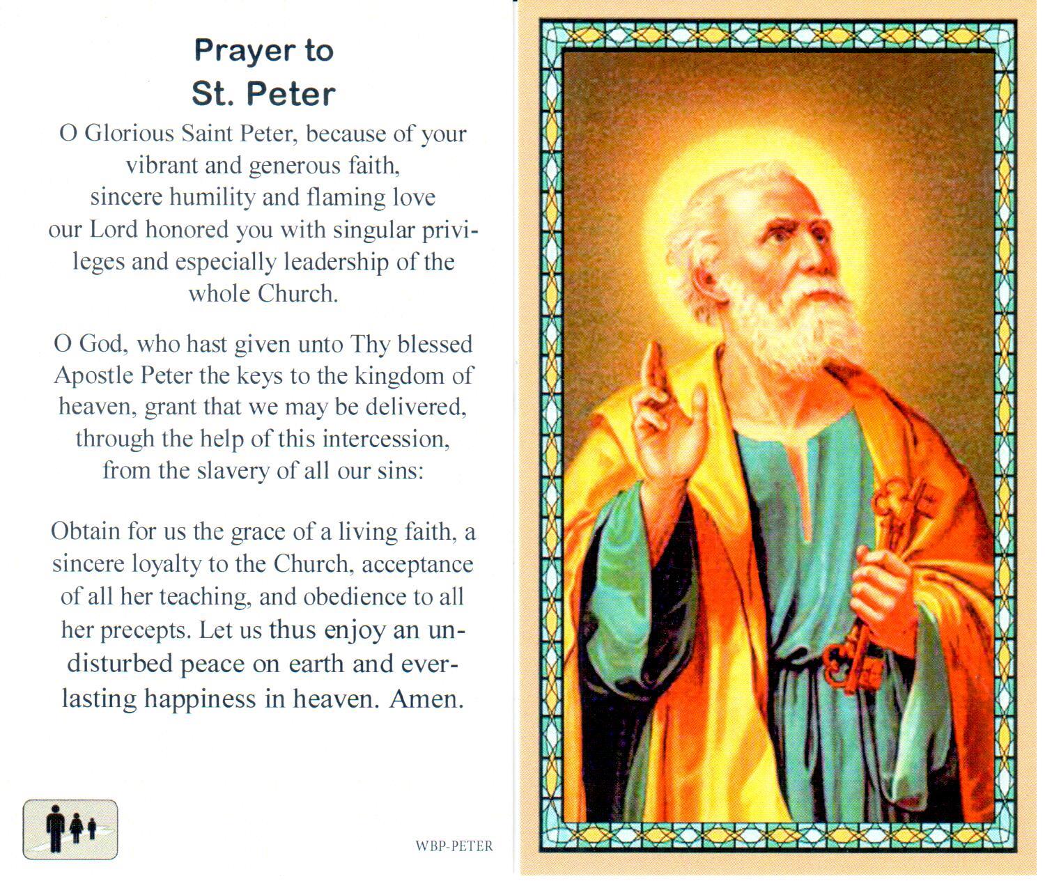 Prayer Holy Card St. Peter Laminated