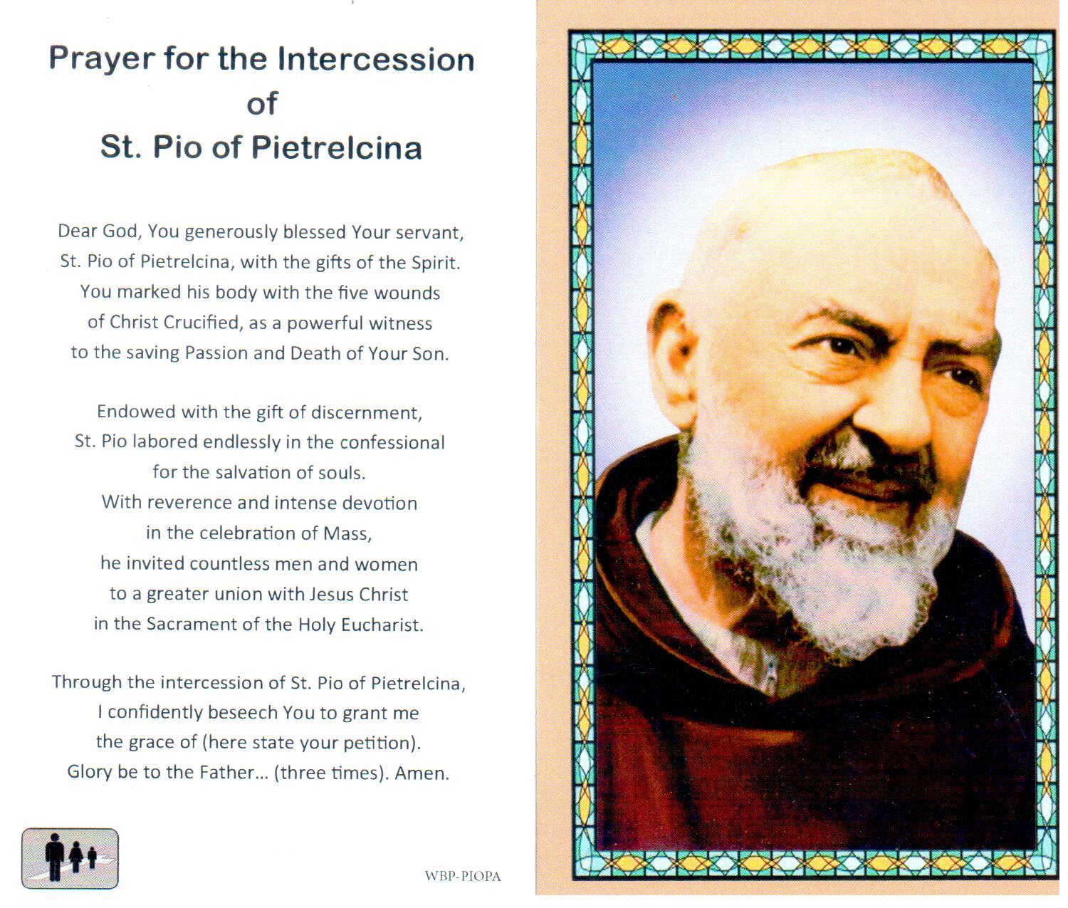Prayer Holy Card St. Padre Pio Laminated