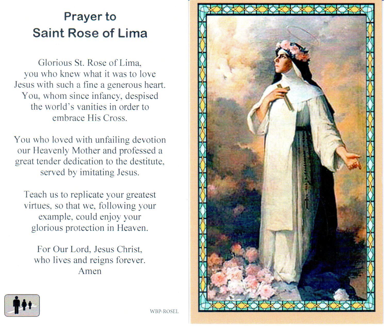Prayer Holy Card St. Rose Lima Laminated
