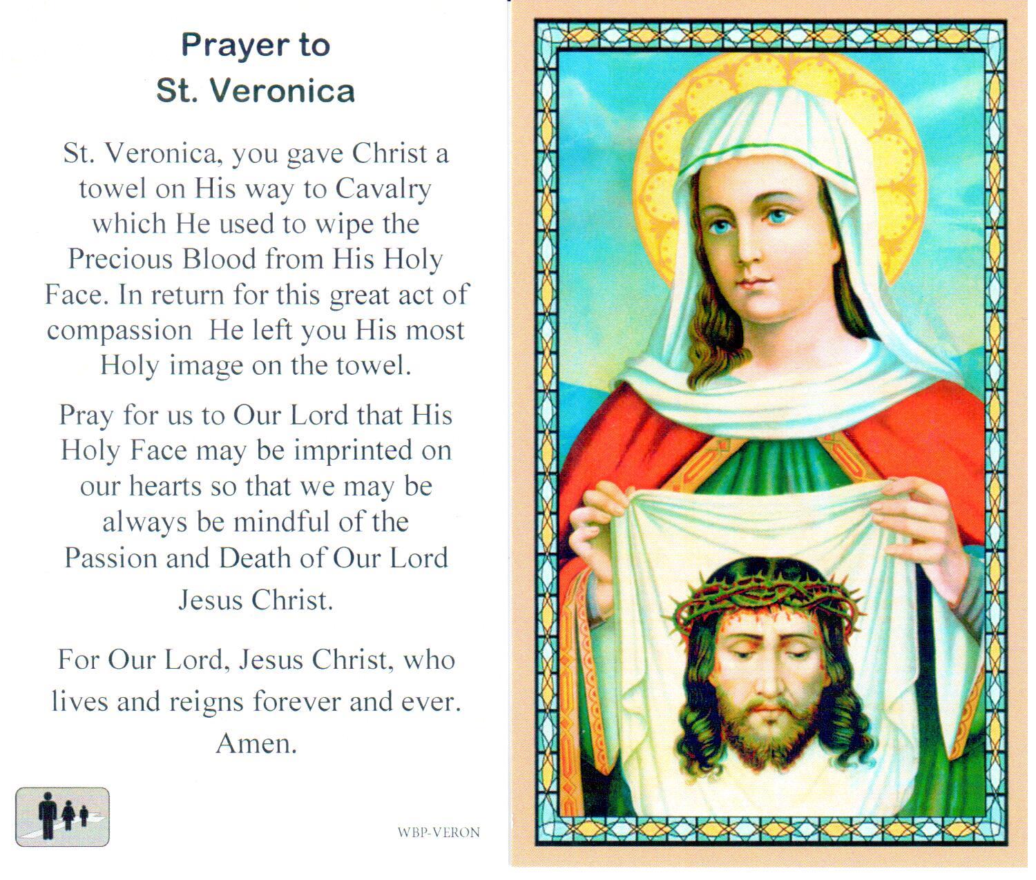 Prayer Holy Card St. Veronica Laminated
