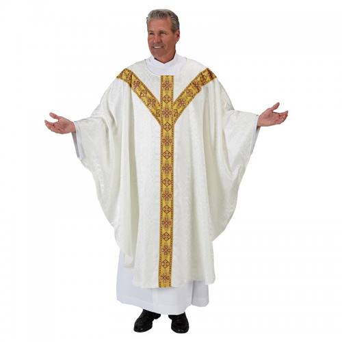 Chasuble Avignon Collection Ivory with Burgundy & Gold Banding