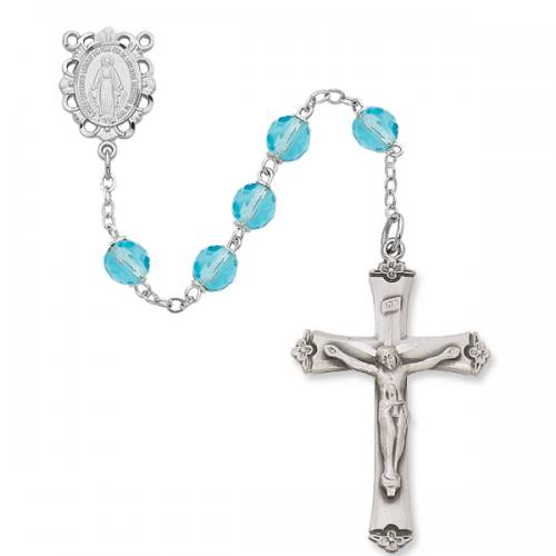Rosary Miraculous Medal Ster Silver Aquamarine March Birthstone