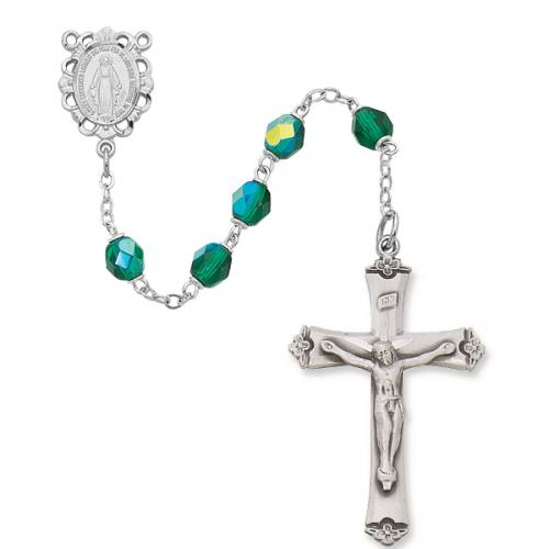 Rosary Miraculous Medal Ster Silver Emerald May Birthstone