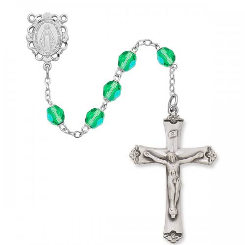Rosary Miraculous Medal Ster Silver Peridot August Birthstone