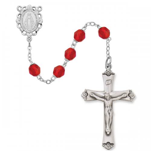 Rosary Miraculous Medal Ster Silver Ruby July Birthstone