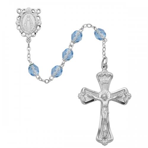 Rosary Miraculous Medal Rhod Silver Turquoise Dec Birthstone