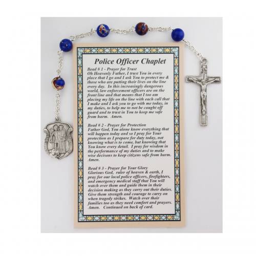 Chaplet Rosary Police Officer St. Michael Shield Blue Marbelized