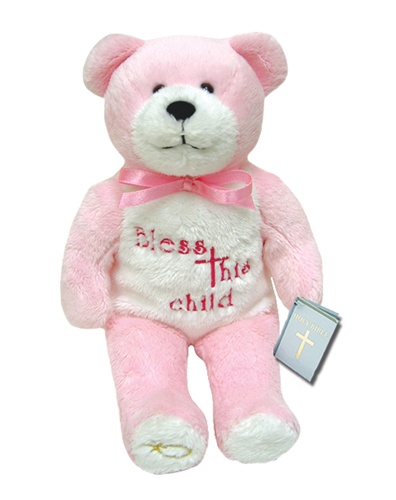 Teddy Bear Bless This Child Pink Holy Bears Plush