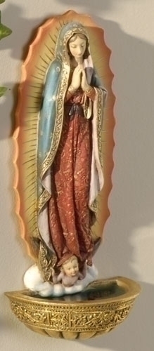 Holy Water Font Mary Our Lady Guadalupe 7.5 inch Resin Painted