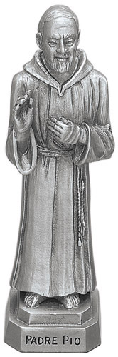 Statue St. Padre Pio 3.5 inch Pewter Silver