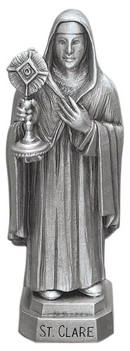 Statue St. Clare Assisi 3.5 inch Pewter Silver