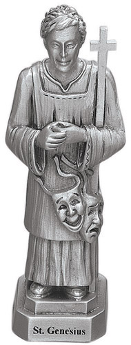 Statue St. Genesius 3.5 inch Pewter Silver