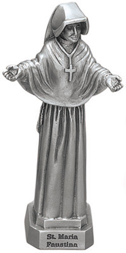 Statue St. Faustina Kowalska 3.5 inch Pewter Silver