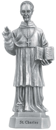 Statue St. Charles Borromeo 3.5 inch Pewter Silver