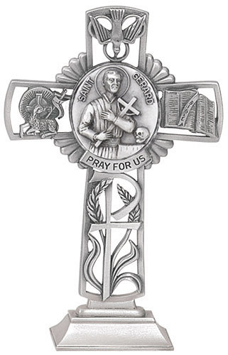 Cross Standing St. Gerard 5 inch Pewter Silver
